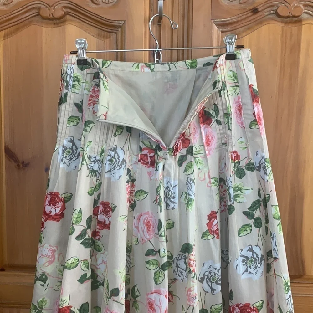 CAbi Beige A-line Floral Print Skirt